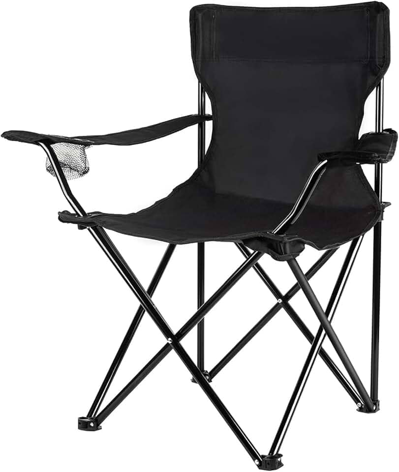 Cadeira Camping Dobrável de Metal com Bolsa e Porta Copos 120Kg (Preto)