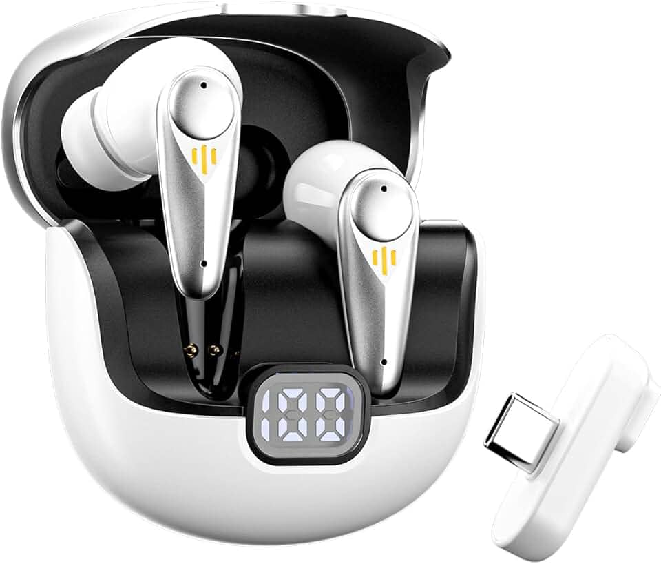 Basike Fone de Ouvido Sem Fio Bluetooth 5.4, Headset Gamer Intra-Auricular com Áudio Hi-Fi, Mic ENC, Display LED, 40H de Bateria – Para Jogos, Streaming e Dia a Dia – Branco