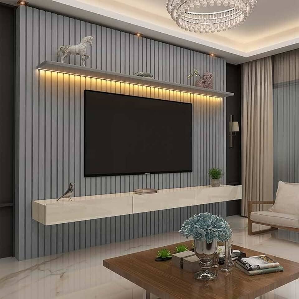 Home Ripado Para Tv 85 Polegadas Com Led 230x217 Nobre Gelius Cinza/off White