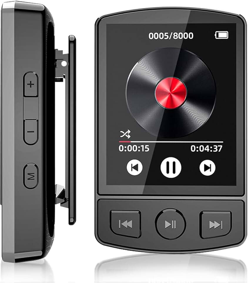 MP3 Music Player MP3 Player Bluetooth Música Digital Portátil Bluetooth FM Som sem Perdas HiFi Suporte TF Card de Até 128 GB Preto(Função de clipe traseiro)-FBA