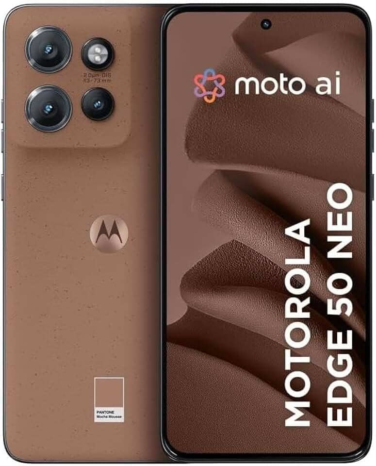 Smartphone Motorola Edge 50 Neo 5G - 256GB 16GB (8GB RAM+8GB Ram Boost) 50MP Sony Camera Moto AI Ultrarresistencia militar Mocha Mousse - Vegan Leather