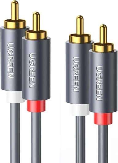 UGREEN Cabo RCA, 10FT 2RCA Macho para 2RCA Macho Cabo de Áudio Estéreo Banhado a Ouro Adaptador de Subwoofer de Áudio para Carro Cabo Vermelho e Branco com Blindagem Dupla para Amplificador d