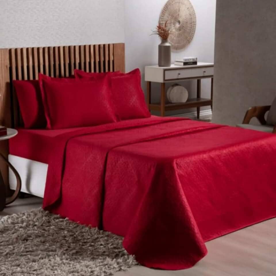 Colcha Cobre Leito Avulsa Cama de Casal Queen 2,00m x 2,40m Cores Lisas (Vermelho, Queen)