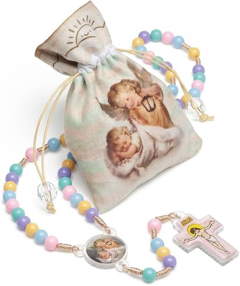 Terço Infantil Anjo da Guarda Colorido com Saquinho