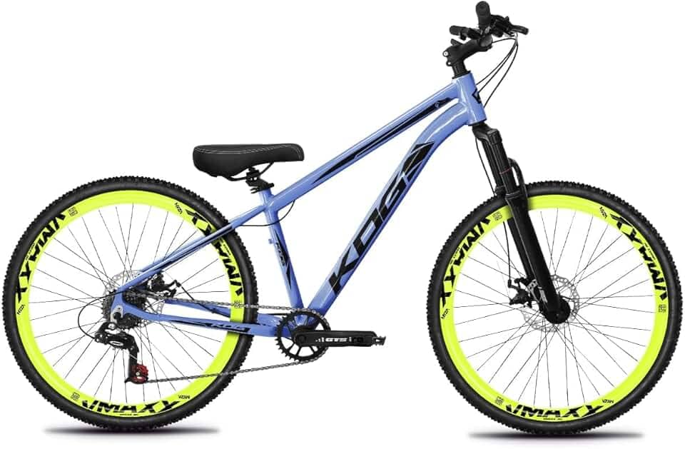 Bicicleta Aro 26 Rebaixada Freeride para Grau, Quadro em Alumínio, Relação 1x7, Aros Vmaxx Coloridos, Pedivela 34D, Suspensão 80mm