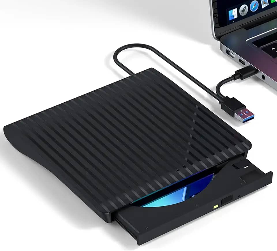 Unidade externa de CD/DVD para laptop, leitor de drive óptico de CD/DVD portátil, gravador de CD, design ultrafino USB 3.0 tipo C, leitor, gravador compatível com desktop, laptop, Mac, Windows, PC,