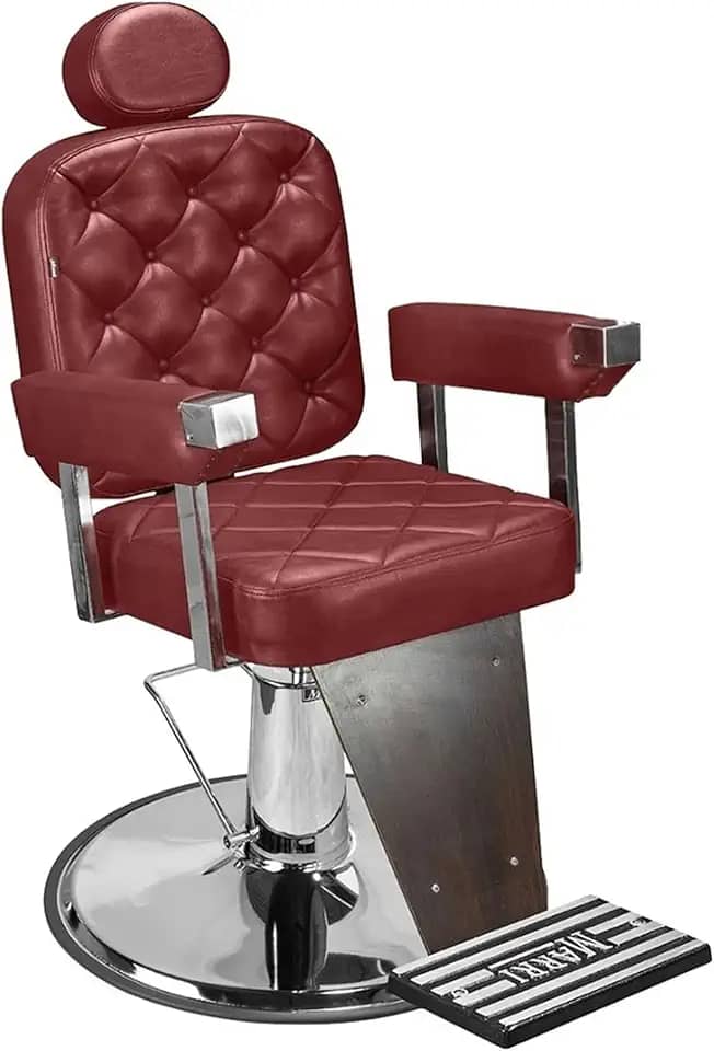 Cadeira de Barbeiro Marri Dubai, Cadeira Giratória e Reclinável para Barbearia e Salão de Beleza, Estrutura em Aço Reforçado, Estofamento Premium, Base em Metal e Apoio para Pés (Vinho)