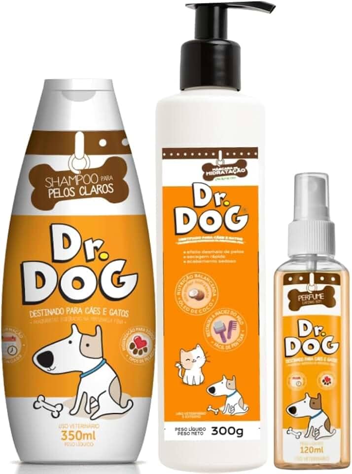 Kit banho pet Clareador Cães e Gatos, anti alérgico, Shampoo Branqueador pet 350ml + Condicionador máscara hidratante óleo coco + Perfume amadeirado, manchas de lágrima ácida, shih tzu pêlos claros
