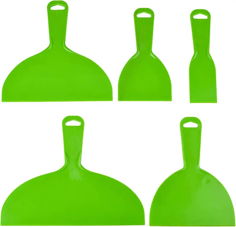 Conjunto de 5 facas de plástico reutilizáveis para raspadores flexíveis, ferramenta de raspador de tinta flexível para decalques, papel de parede, assadeira, parede e carro, massa, remendo e pintura