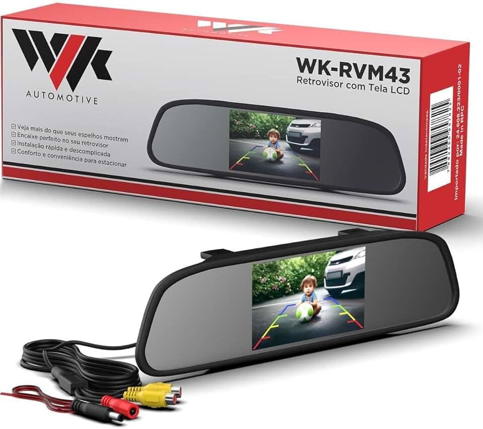 Espelho Retrovisor Automotivo com Tela LCD 4.3 para Câmeras