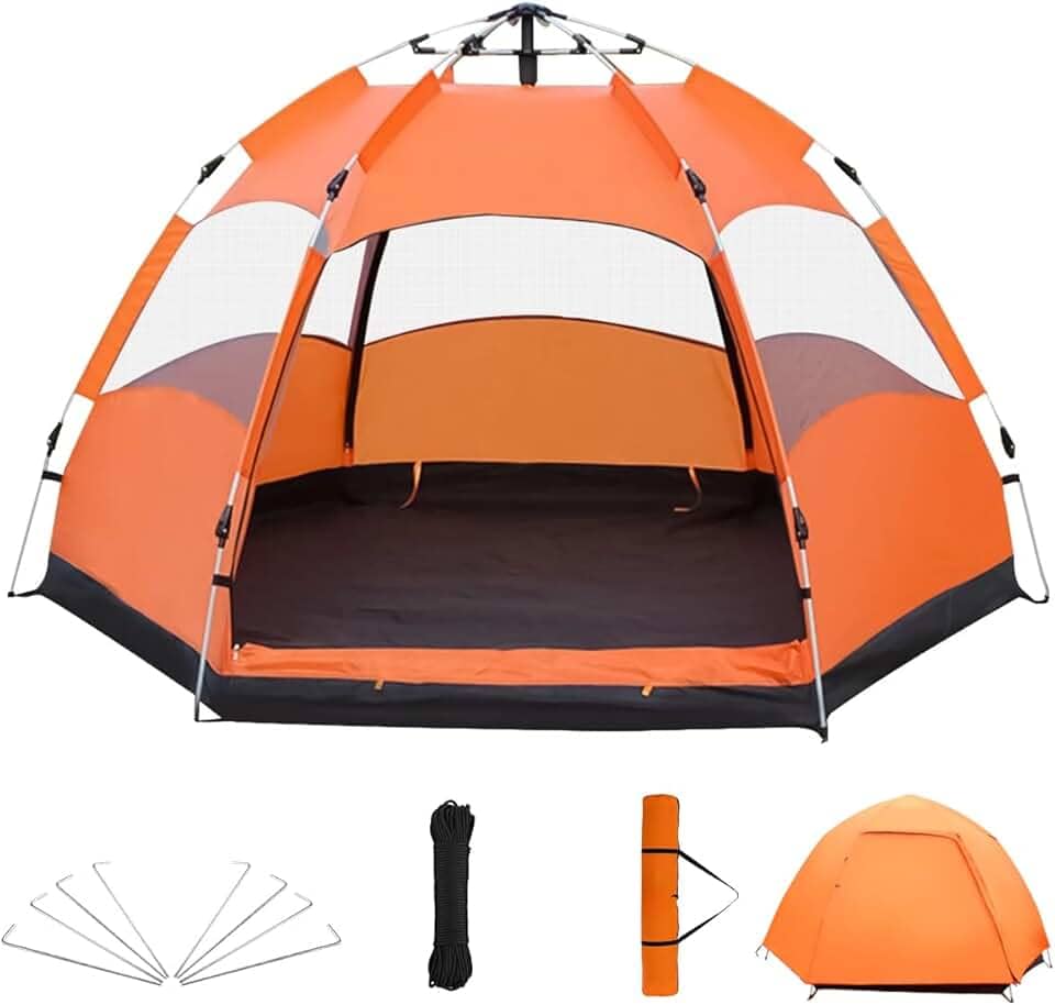 Barraca Pop-Up Automática 4-6 Pessoas, Impermeável, Grande Espaço 270x240x150cm, Montagem Rápida, Proteção UV e Insetos, Inclúi Estacas