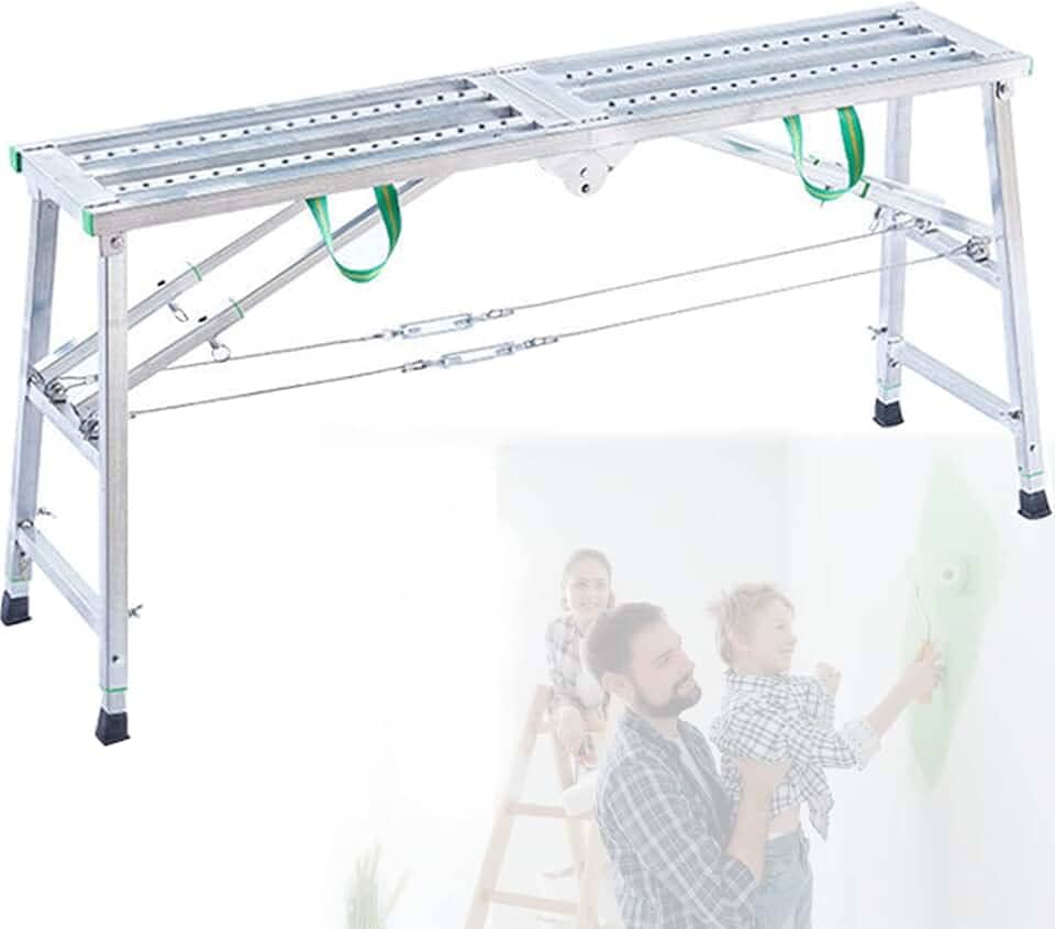 Equipamento de andaime, escadas de andaime dobráveis ajustáveis portáteis, torre de andaimes com tapete antiderrapante, plataforma de trabalho para pintura, aquário (orifício antideslizante de corda dupla de suporte duplo)