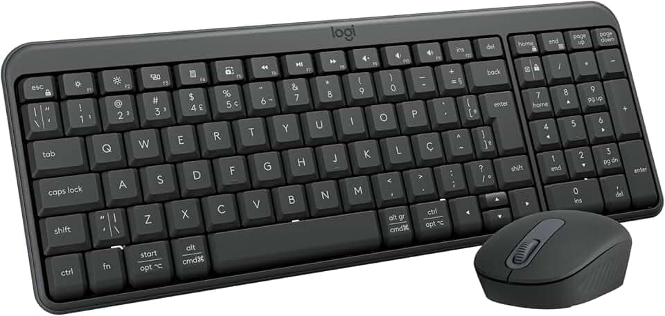 Combo Teclado e Mouse Sem Fio Logitech MK250 Bluetooth com Conectividade Rápida e Fácil, Design Compacto, Mouse Ambidestro, Layout ABNT2, Construção Durável, Compatível com PC e Mac - Grafite