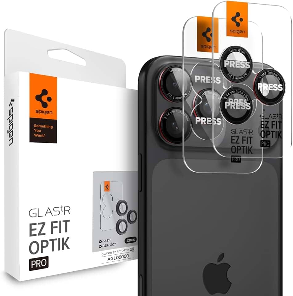 Película para lente de câmera Spigen GlasTR EZ Fit Optik Pro Projetado para iPhone 16 Pro Max/iPhone 16 Pro/iPhone 15 Pro Max/iPhone 15 Pro, compatível com capas, série L [2 unidades]