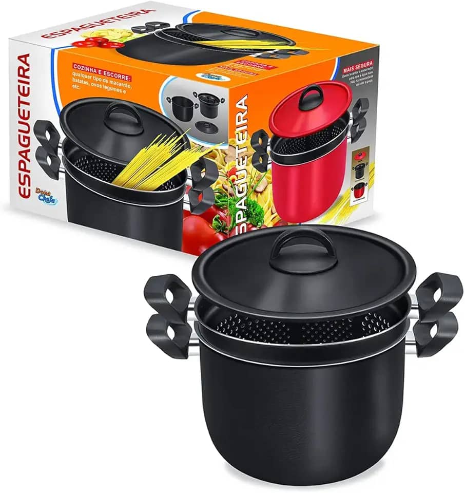 Panela Espagueteira 2 Em 1 Antiaderente Preta 6 L Dona Chefa