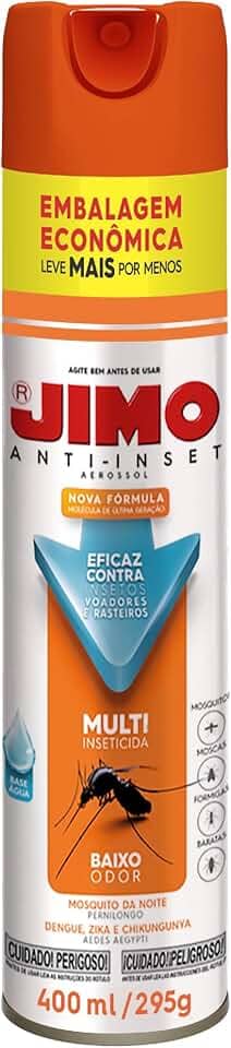 JIMO Anti Inseto Multi Inseticida Eficaz Contra Mosquitos Dengue Pernilongos Moscas Baratas e Formigas Aerossol 400ml