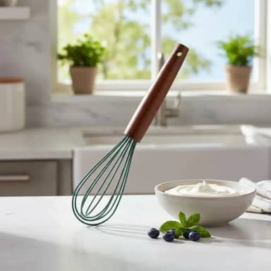 Fuê Fouet Batedor De Ovos De Silicone Cabo De Madeira Verde