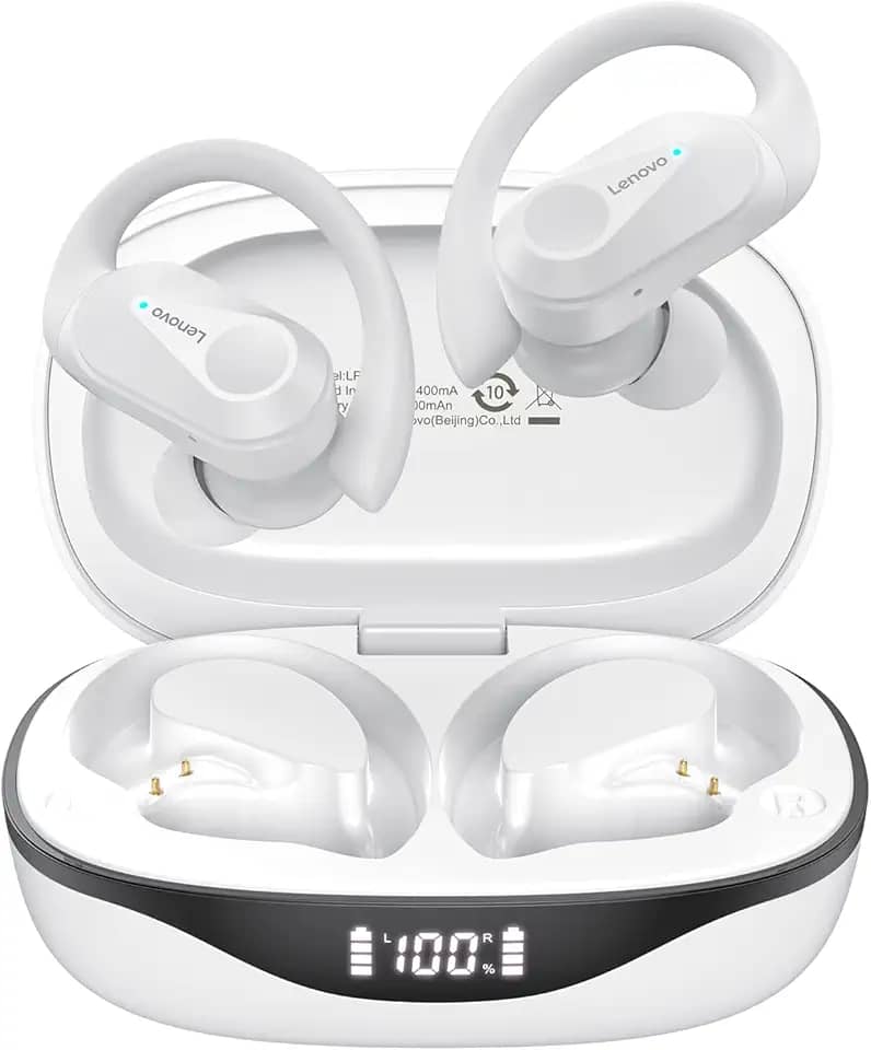 Lenovo LP75 Fone De Ouvido Sem Fio Bluetooth 5.3 Com Gancho Microfones TWS Esportivo HiFi Estéreo Bluetooth Sem Fio Impermeável Alta Fidelidade Cancelamento De Ruído