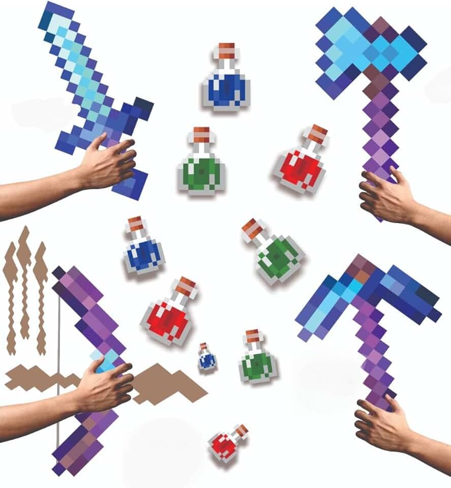 Kit 4 ferramentas DIAMANTE ENCANTADO pixel espada picareta arco e machado