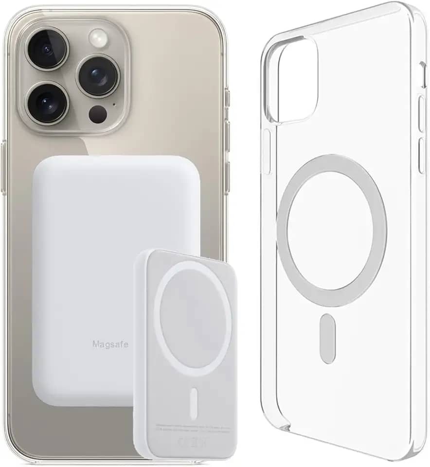 Carregador Portátil + Capa Magnética por Indução Compatível com Magsafe para iPhone 15, 15 Pro Max e 15 Plus (iPhone 15 Pro Max)