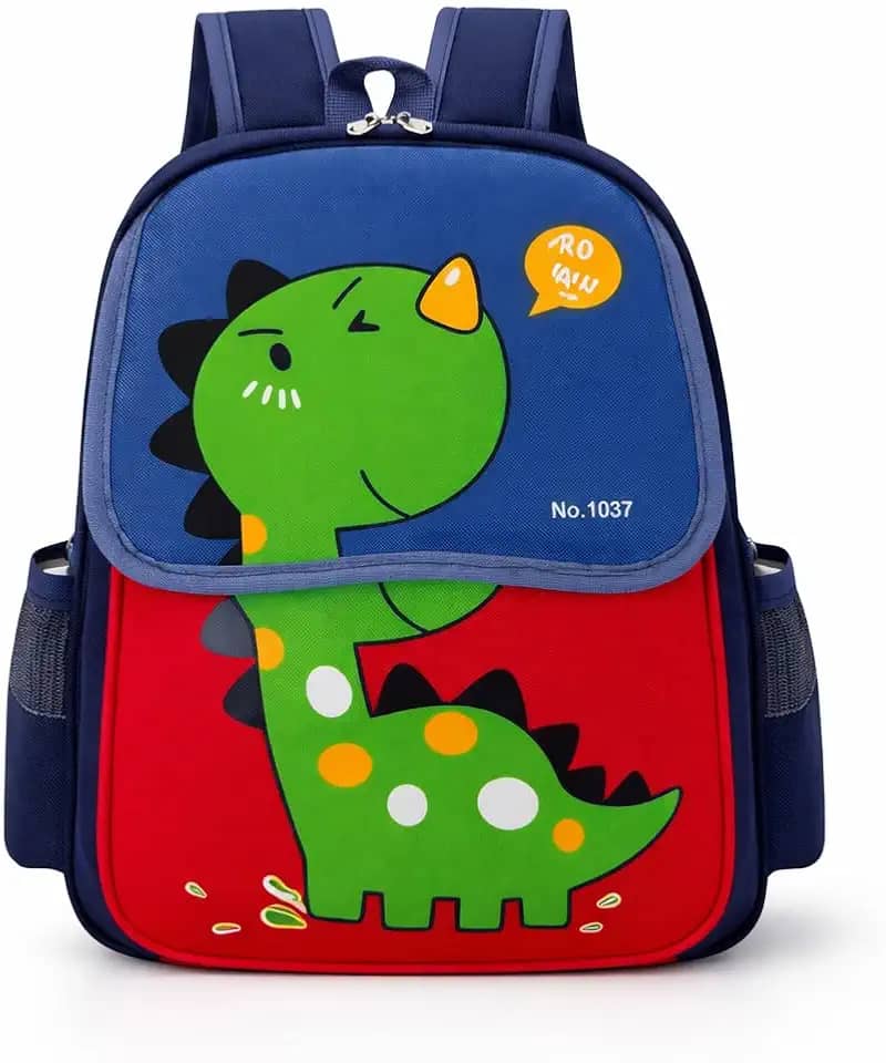 Mochila Infantil de Costas Dinossauro para Menino, Alças Acolchoadas, Compartimento com Zíper, Ideal para Escola e Passeios, Criança