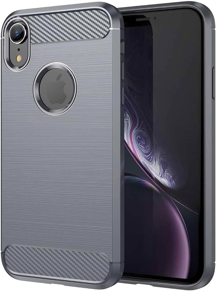 Capa de celular para iPhone XR, fibra de carbono refinada, anti-queda, anti-impressões digitais, proteção total cinza