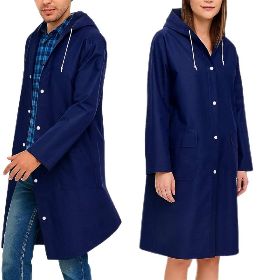 Capa de Chuva Cor Azul Adulto Unissex Com Bolso e Capuz Ajustável Cobre Toda Cabeça Tamanho G Longo Masculino e Feminino Reforçada