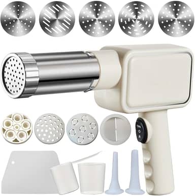 Máquina elétrica de massa, máquina de fazer macarrão portátil, máquina de macarrão sem fio, com moldes e cortador modeladores, branca