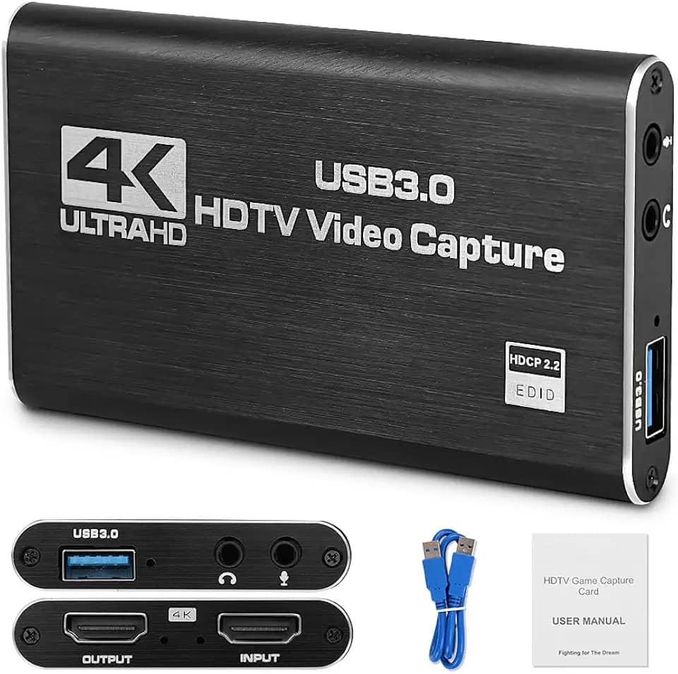 Placa de Captura, Placa de Captura HDMI, Placa de Captura de Vídeo Hdmi 4K Usb 3.0 Full Hd 1080p 60 FPS, Adaptador de Captura de Áudio HDMI, Para Gravação Ou Transmissão Ao Vivo