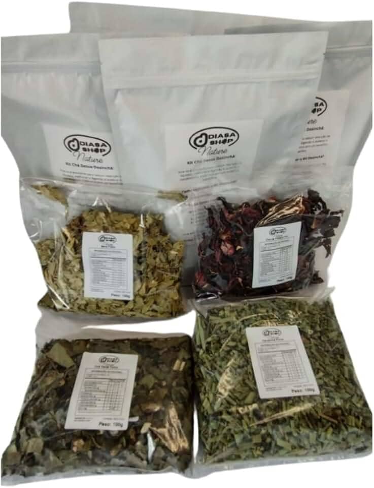 Kit Chá Detox desincha Natural, 200g, Sene, Cavalinha, Hibisco e Chá Verde, 50g Cada
