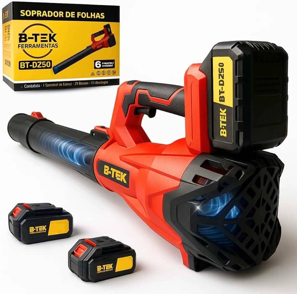 Soprador de Folhas a Bateria 21 V – Potência Turbo 300 km/h, Sem Fio, Portátil e Leve para Jardim, Quintal, Casa e Carro