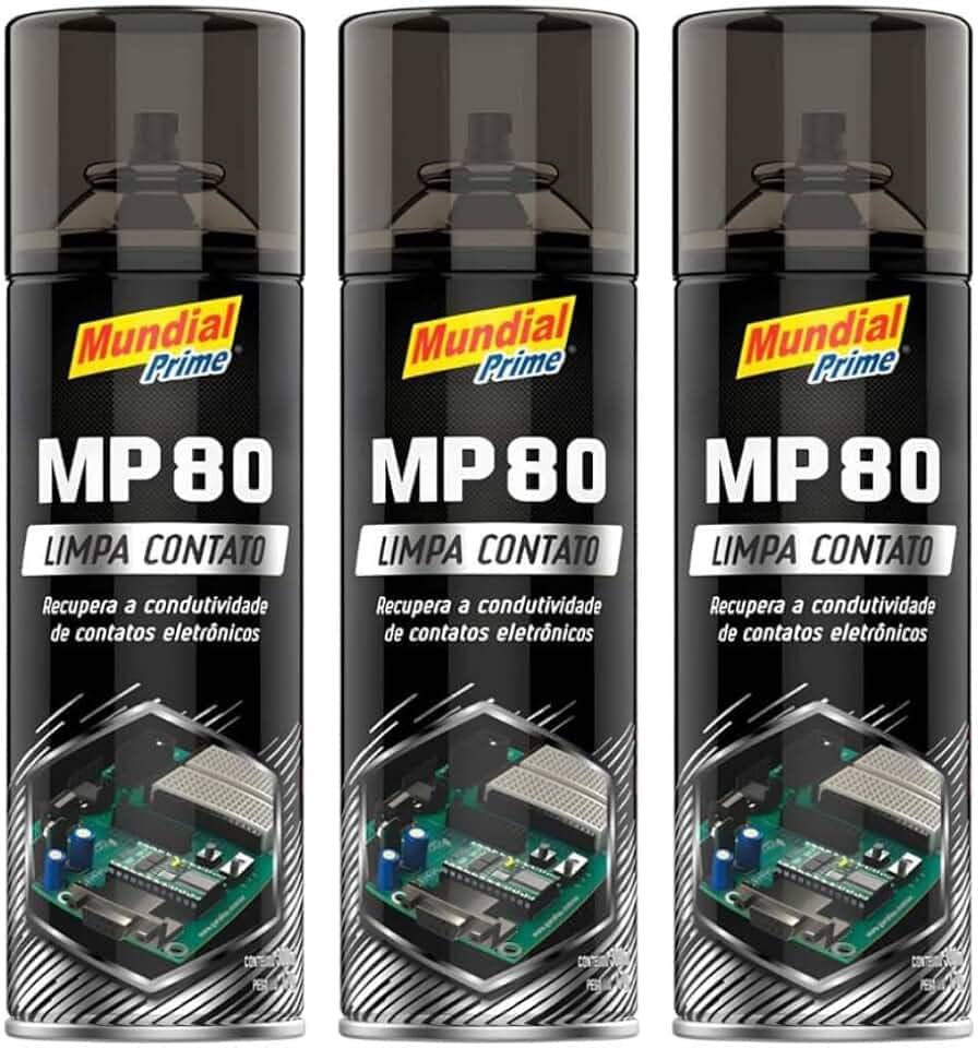 Kit 3 Limpa Contato Elétrico Spray 300ml Mundial Prime MP80 Aeroflex – Remove Oxidação, Poeira e Garante Melhor Contato em Componentes Elétricos