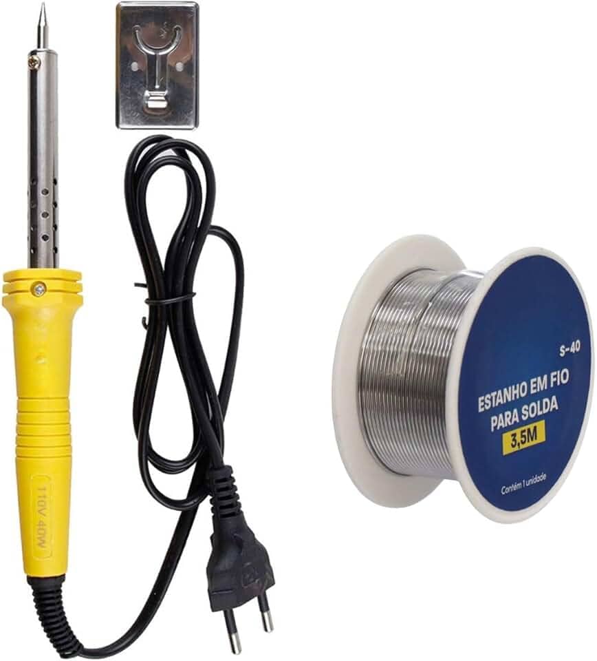 Conjunto Ferro De Solda 60W 127V Com Carretel De Estanho 2,5mm De 3,5 Métros E Suporte Premium