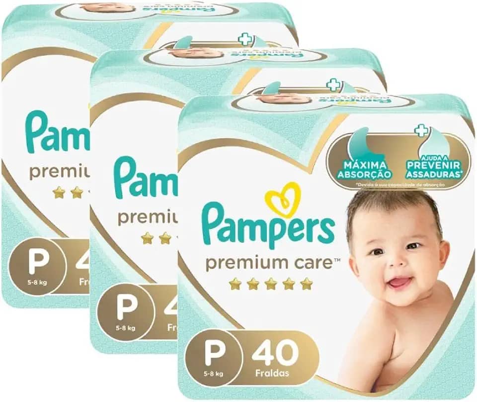 Kit Fralda Pampers Premium Care Mega Tamanho P 120 Unidades