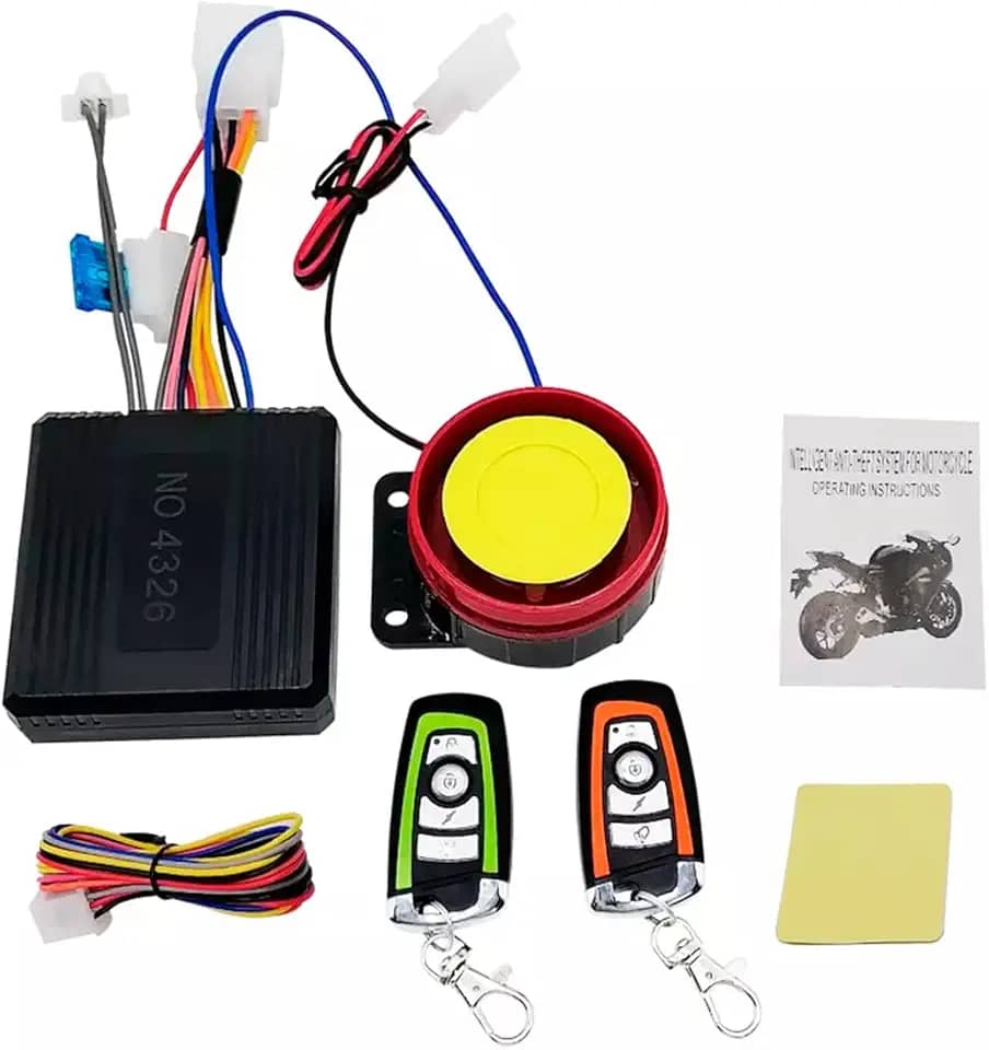 Partida Distancia Alarme Universal para Moto com Partida Remota, Sistema Antifurto 12V, Sirene 125dB, 2 Controles, Sensor de Impacto, Alcance 150m