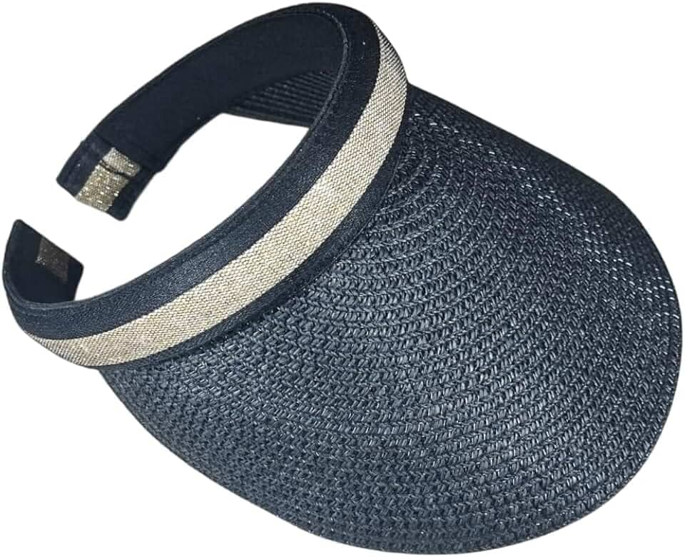 Viseira Feminina em Papiro Adulta Aberta Tiara com Tira Dourada Aba Larga 13,2cm Sem Amarração Estilo Praia Verão