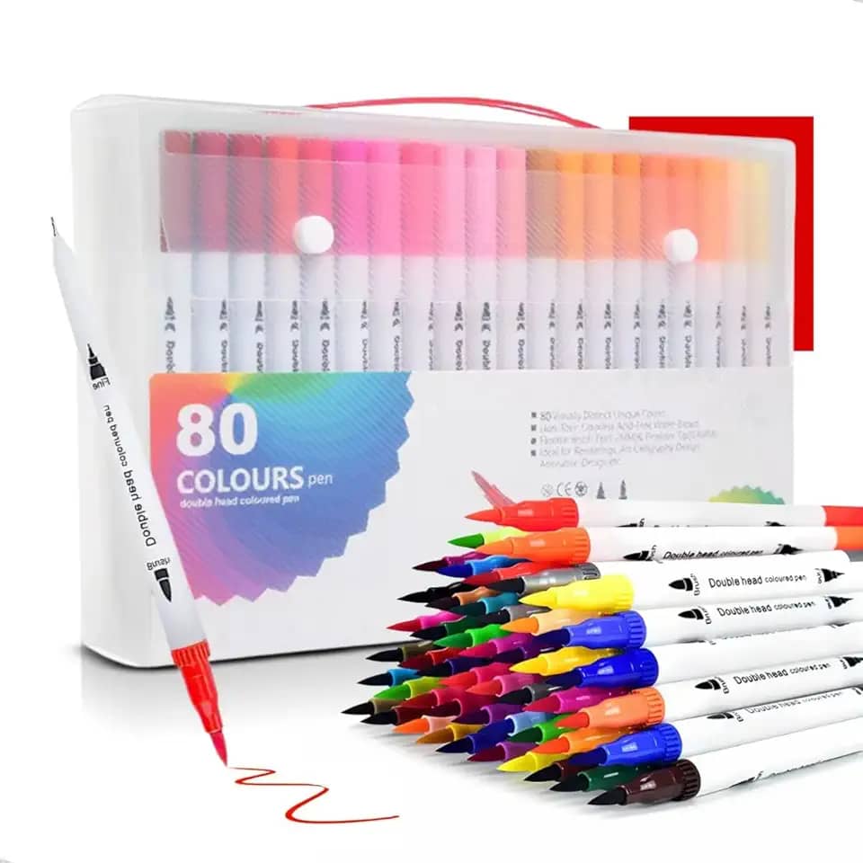 Canetas Brush Pen e Ponta Fina 2 em 1 Kit Profissional para Lettering Caligrafia e Desenho Canetinhas Coloridas Dual Tip para Artistas Estudantes e Adultos (80 cores)