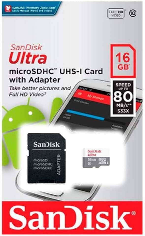 Cartão de Memória SanDisk Micro SD, 16Gb
