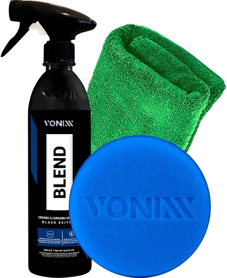 Vonixx Kit Cera Automotiva Blend Black Spray para Carros Pretos com Pano 40x40cm e APLICADOR DE ESPUMA Híbrido SiO2 e Ca
