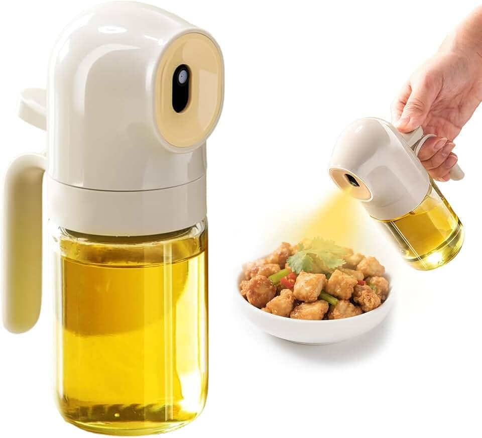 Pulverizador de óleo de 180 ml para cozinhar, dispensador de óleo 2 em 1 para cozinha, dispensador de azeite de oliva para utensílios de cozinha, fritadeira a ar, salada, churrasco (branco)