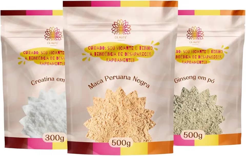 Kit Maca Peruana negra + Creatina + Ginseng| Energia e Performance Natural Ca.nuts | Força, Foco e Vitalidade Natural Ca.nuts (1 Kit (3 Pacotes))