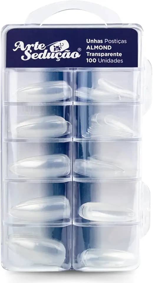 Unhas Postiças Almond Transparente, 100 Und, Arte Sedução