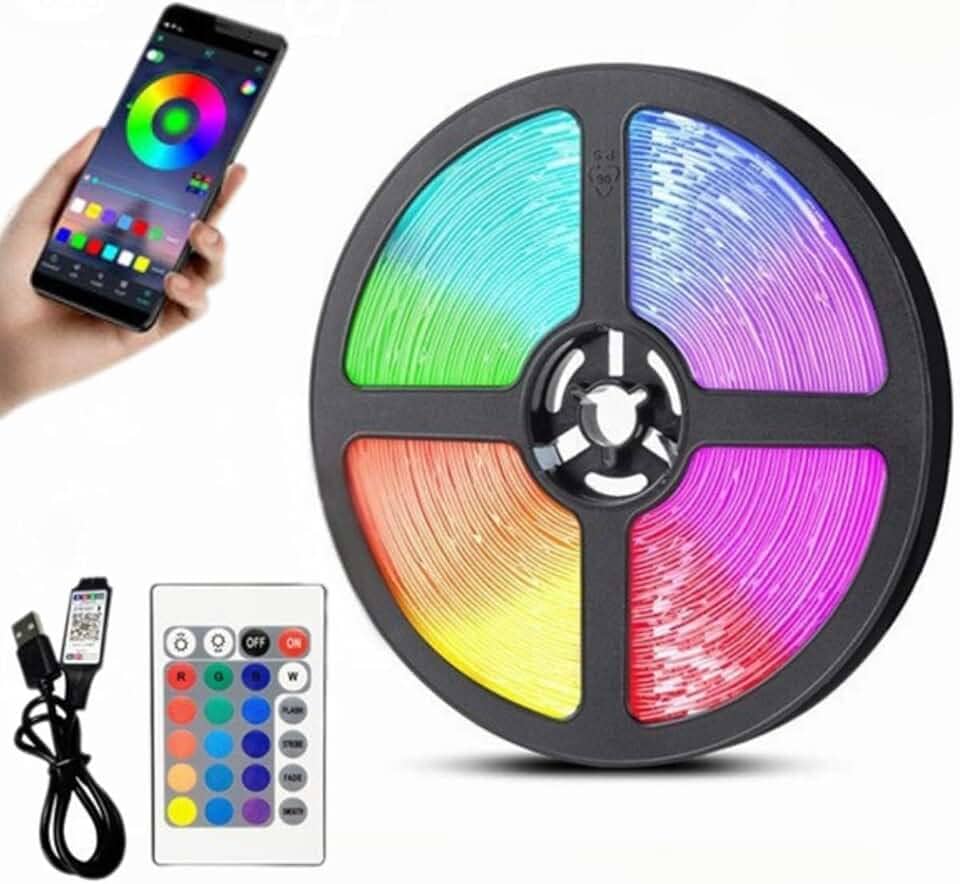 Fita LED Inteligente 【Bluetooth】 Aplicativo e Controle Remoto RGB 5050 USB 5 Metros