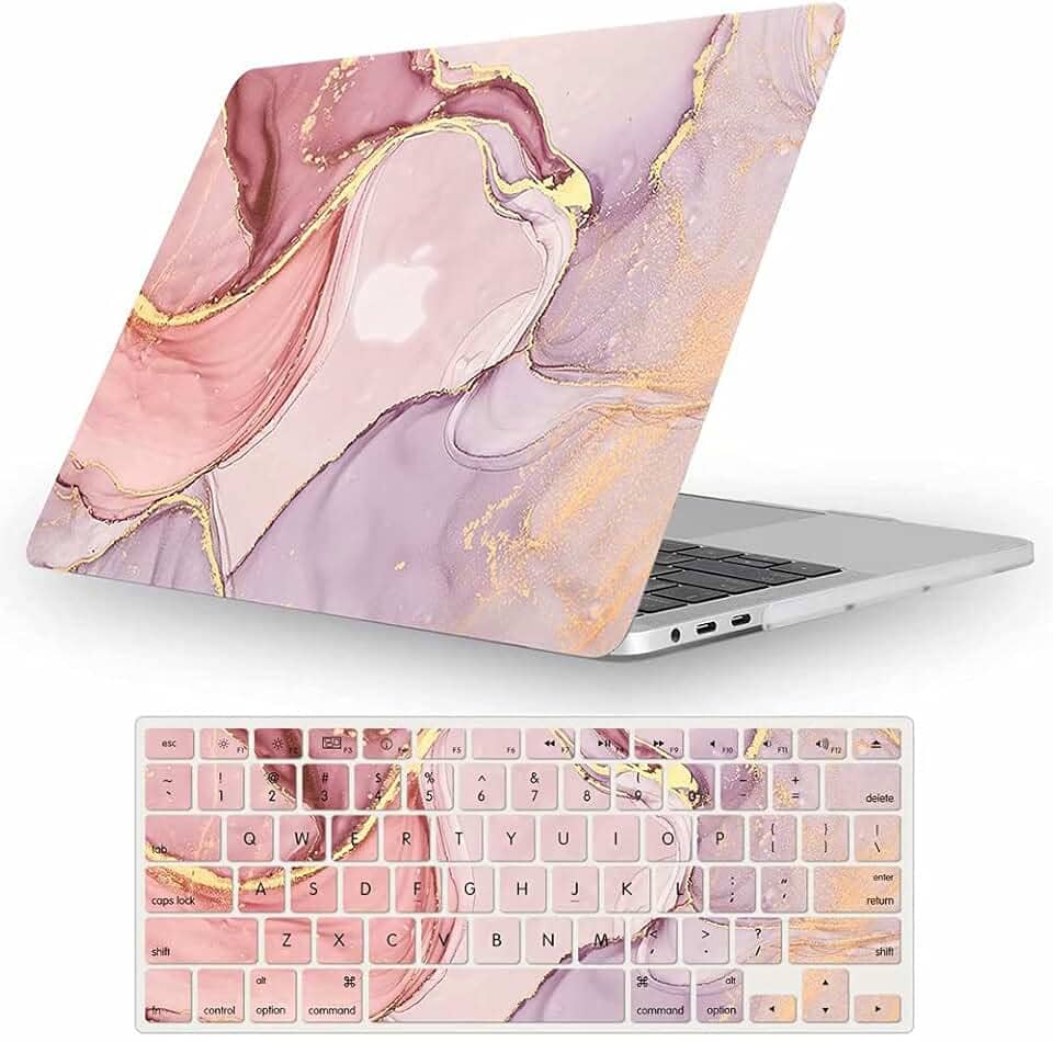 Fancity Compatível com MacBook Air 13 polegadas 2020 2021 M1 A2337 A2179 A1932, capa protetora rígida emborrachada e capa de teclado para Mac Air 13 com Touch ID (2018-2021), mármore rosa