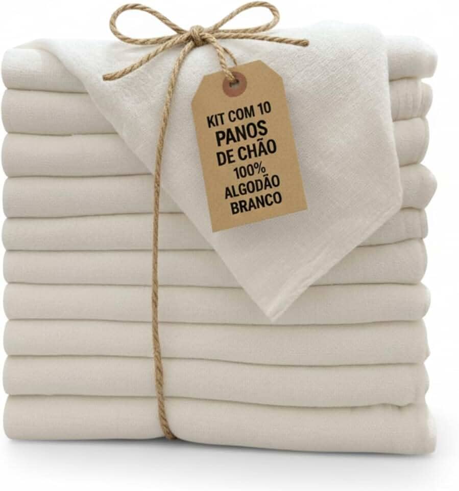 Pano De Chão Branco Grande Grosso 45x65 Kit Com 10 Absorvente Limpeza Pesada e Faxina