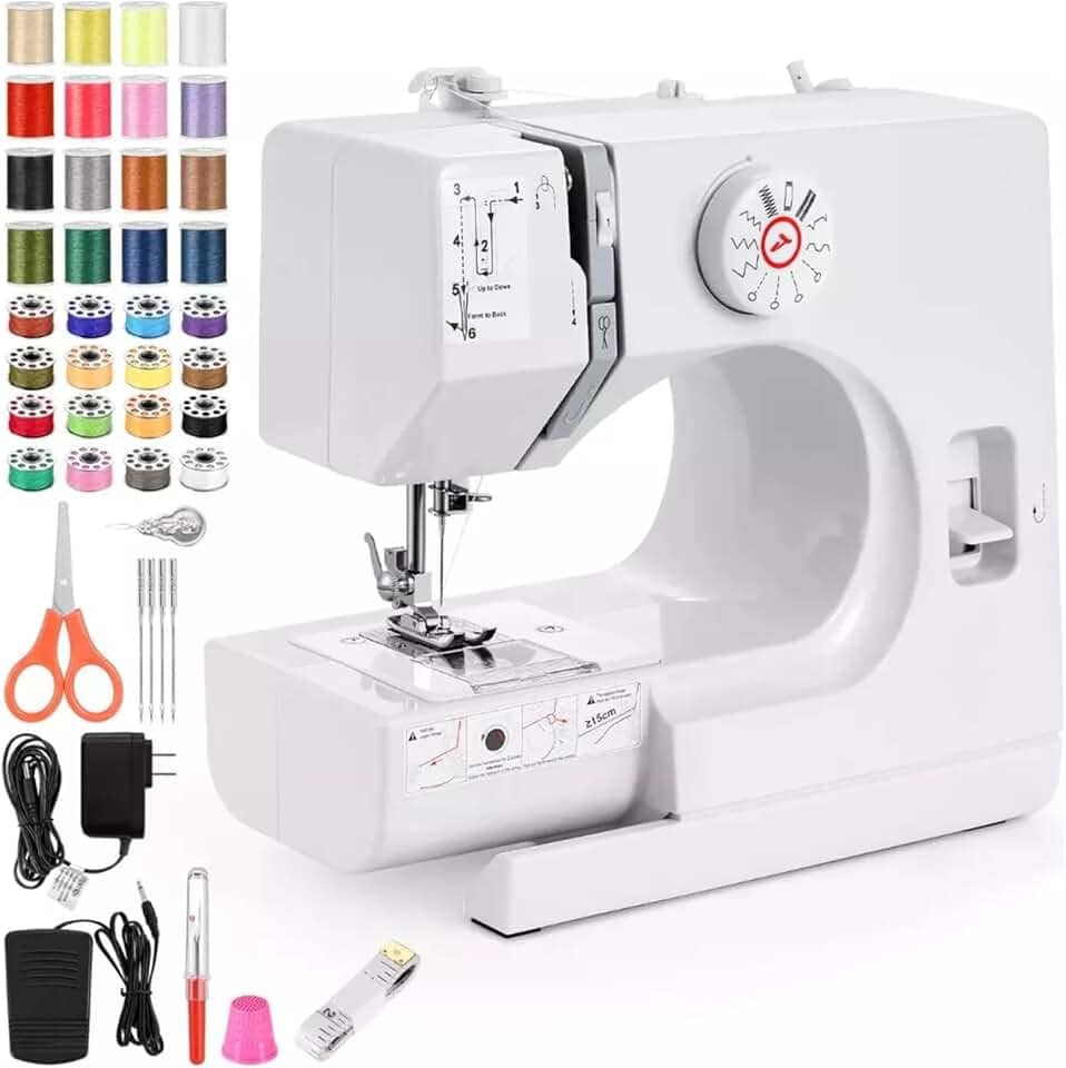 Mini máquina de costura,máquina de costura elétrica portátil para iniciantes,velocidade dupla de 12 pontos com pedal e kit de costura de 42 peças,fácil de usar,110V-220V