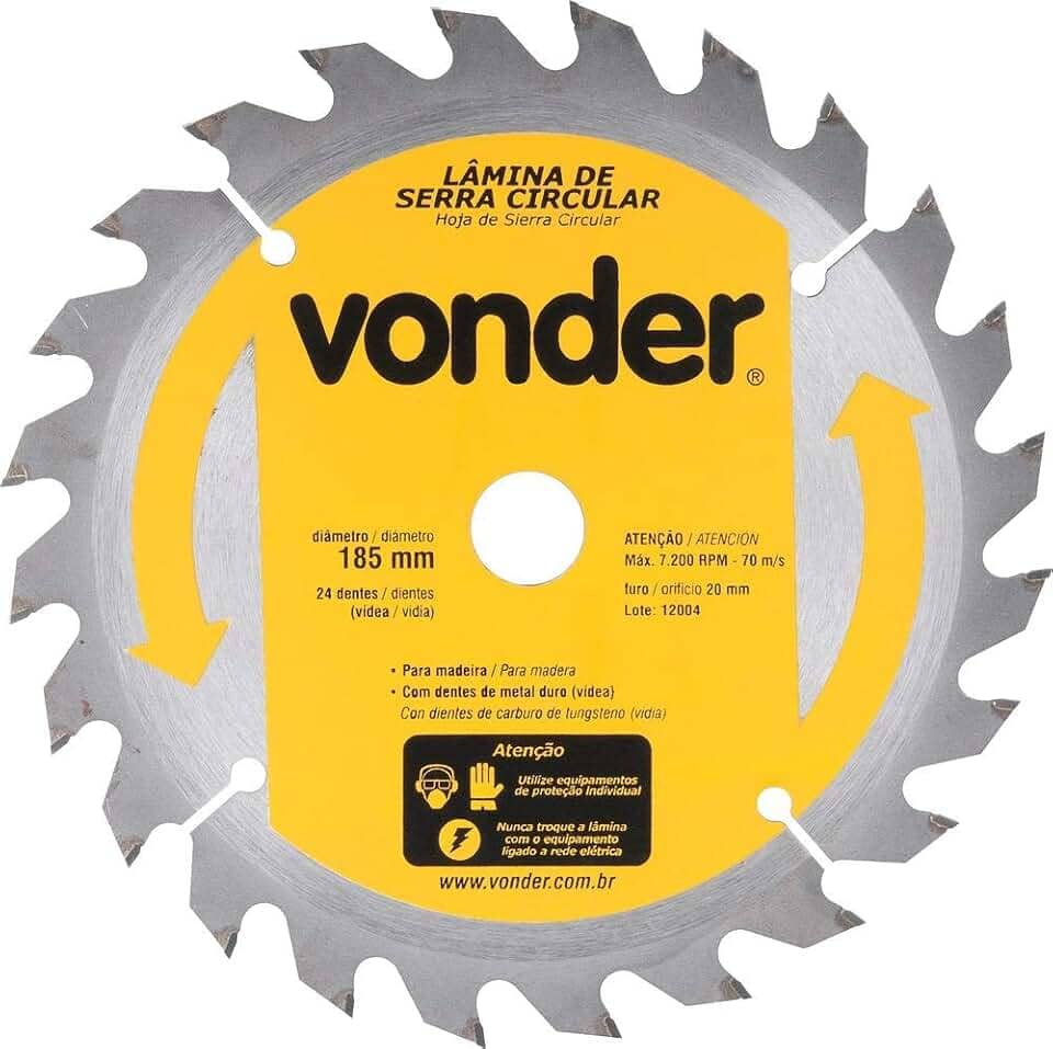 Vonder, Lâmina De Serra Circular Com Dentes De Metal Duro/Vídea, 185 Mm X 20 Mm, 24 Dentes.