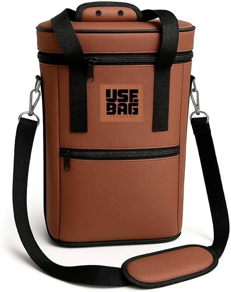Bolsa Térmica Para Vinho Wine Bag Couro com Divisória 13 litros Executiva Alça Porta 4 Garrafas e Taças (TERRACOTA)