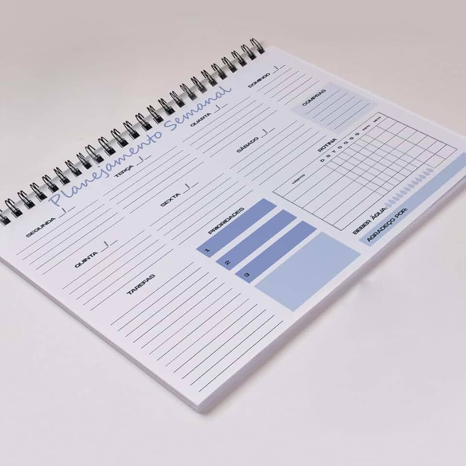 Planejamento Semanal Encadernado - Organização Caderno Para Anotações - 50 folhas Encadernadas
