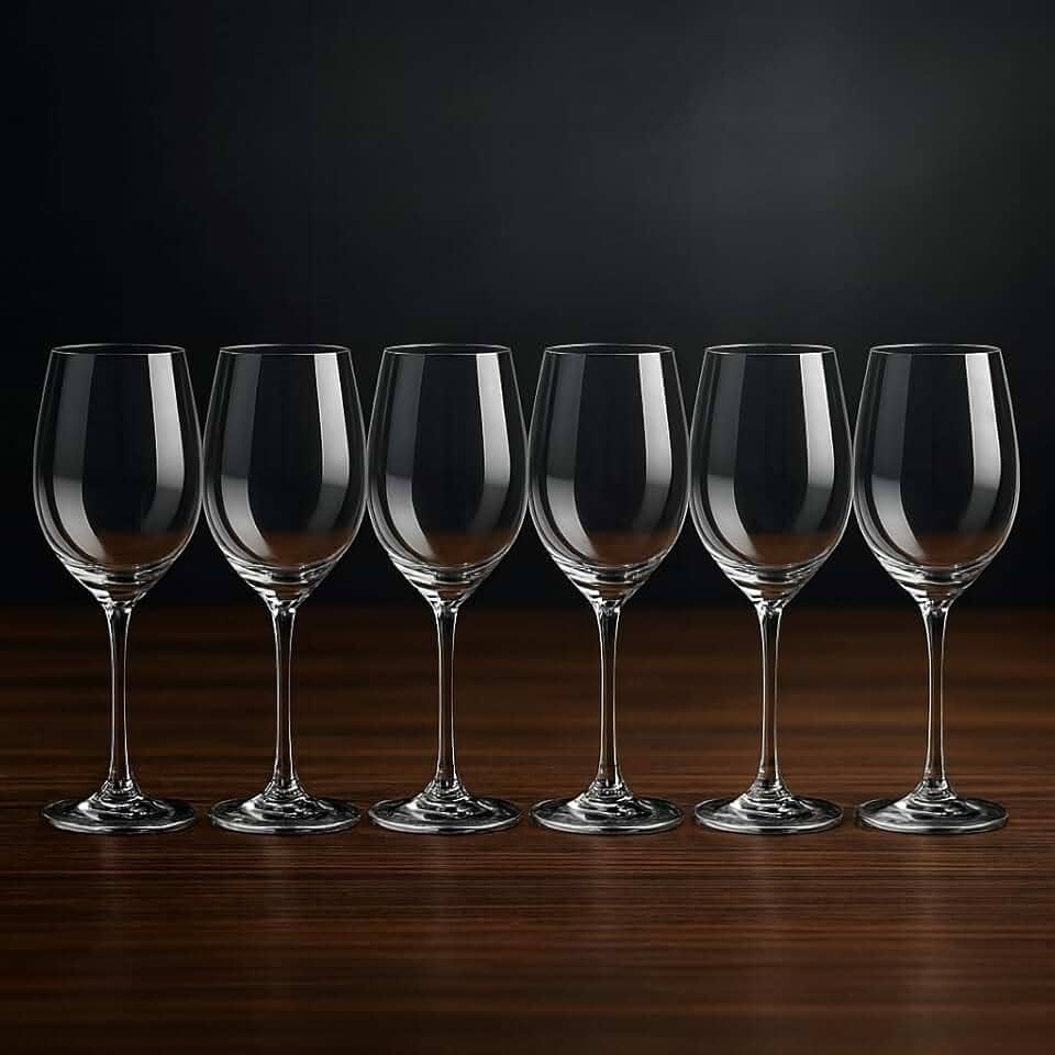 Taça de Vinho 400ml em vidro – Jogo com 6 Unidades – Alta Resistência, Transparência Premium – Ideal para Vinho Tinto e Branco – Acabamento Fino e Elegante